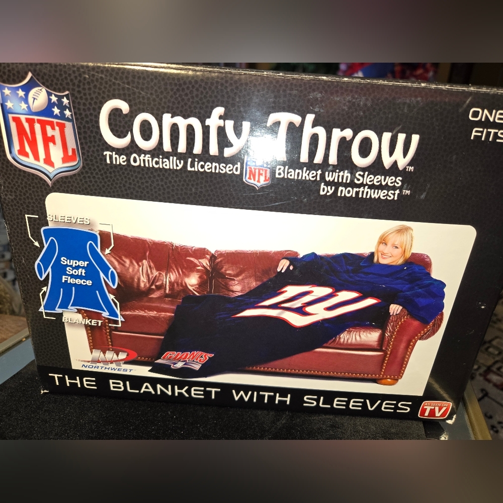 NFL Comfy Throw Blanket with Sleeves - Blue and Red